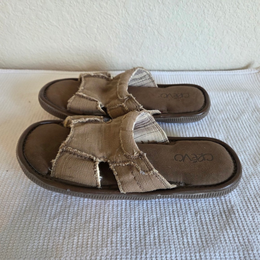 Crevo Mens Canvas Slide Sandals Brown Frayed Strap Slip On Comfort Shoes Size 8